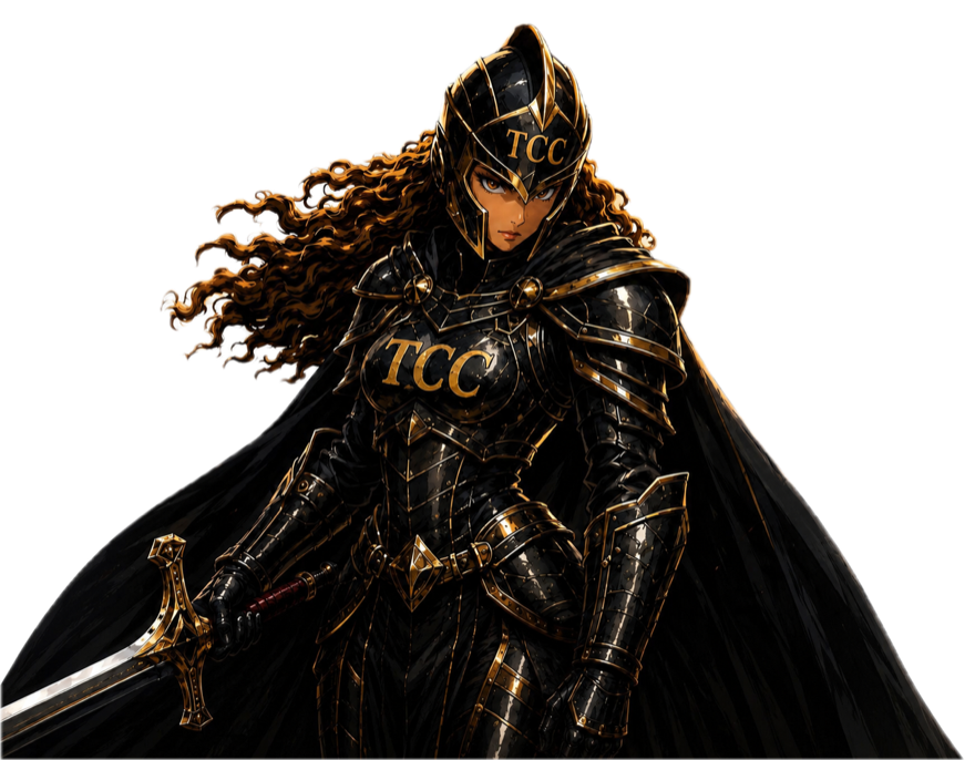 The TCC Knight in black and gold armor